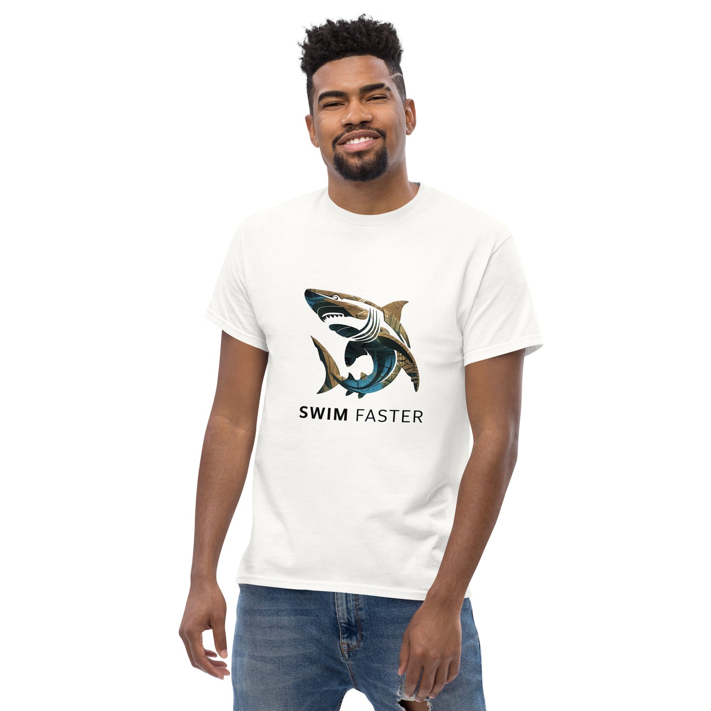 Shark logo design " Swim Faster " Men's classic tee - The Little Market Shop