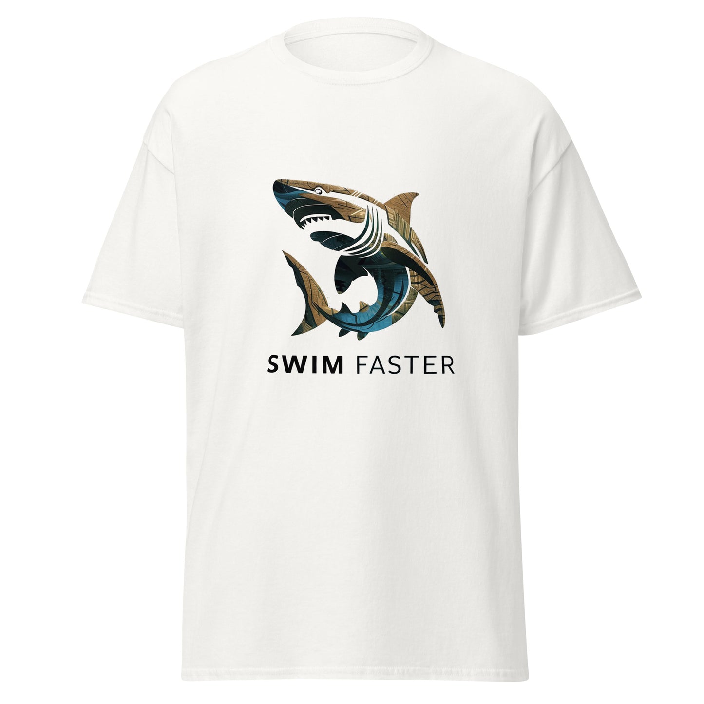 Shark logo design " Swim Faster " Men's classic tee - The Little Market Shop