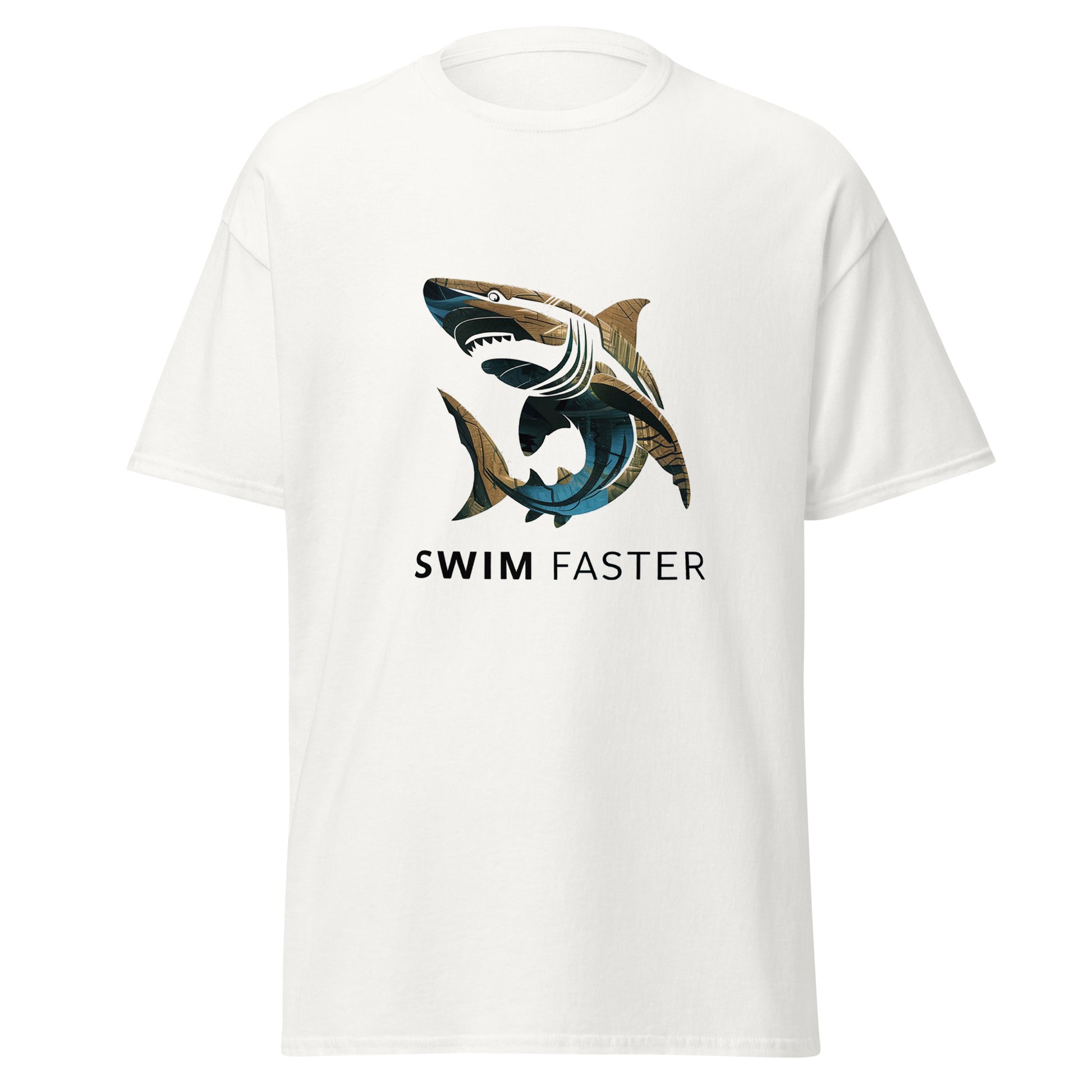 Shark logo design " Swim Faster " Men's classic tee - The Little Market Shop