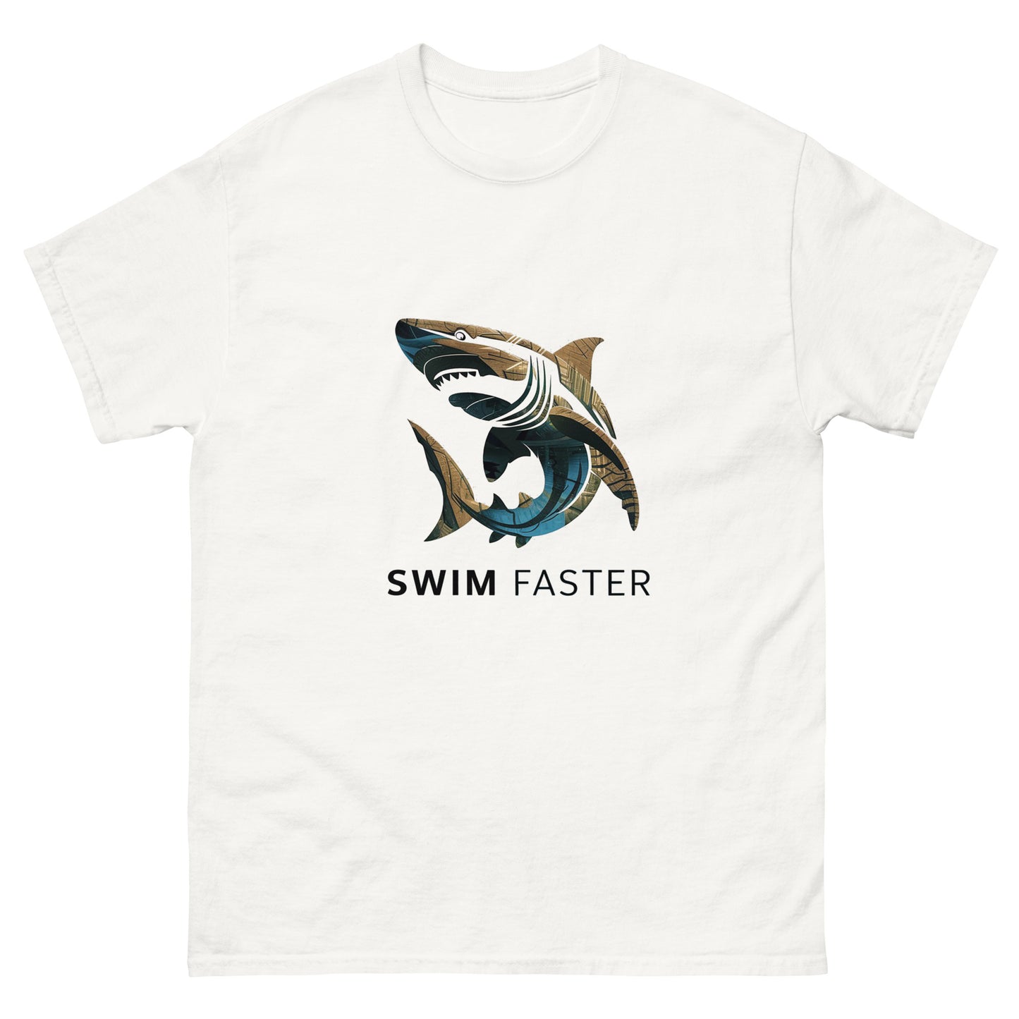 Shark logo design " Swim Faster " Men's classic tee - The Little Market Shop