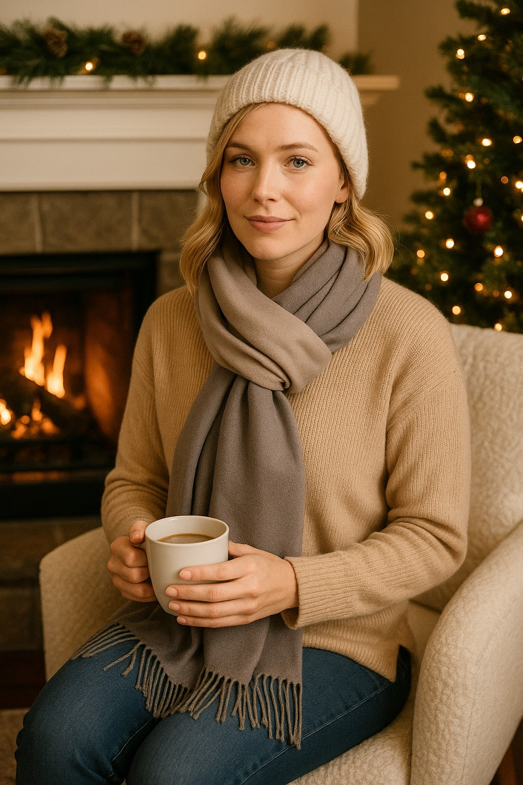 Two-Tone Grey Evening Shawl – Elegant Reversible Wrap for Women 3