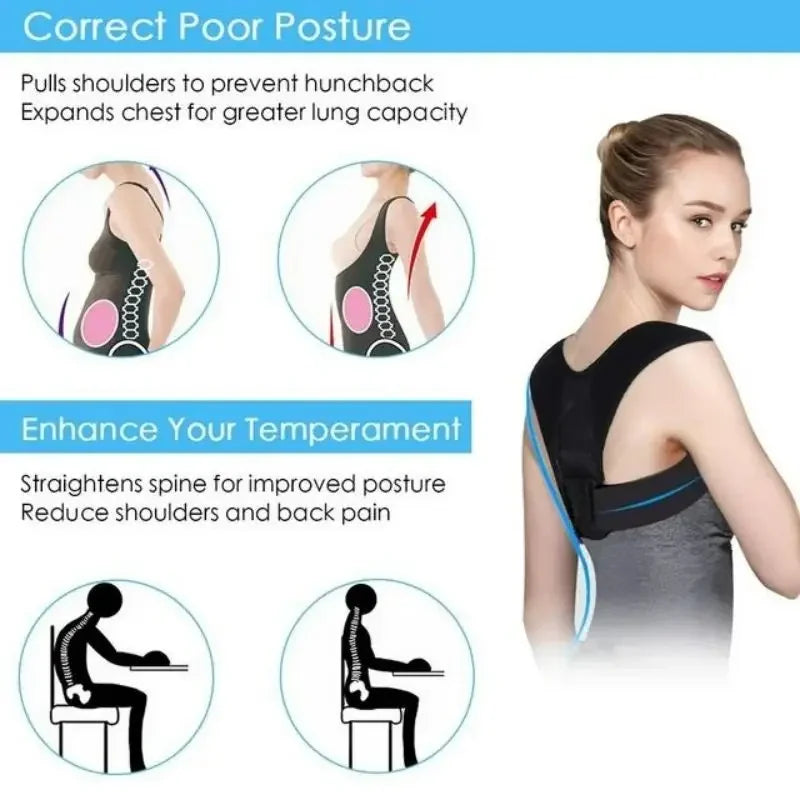 Posture Corrector Back Support Belt – Adjustable Upper Back & Shoulder Brace for Better Everyday Posture