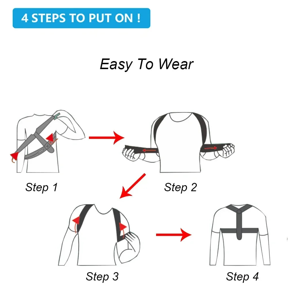 Posture Corrector Back Support Belt – Adjustable Upper Back & Shoulder Brace for Better Everyday Posture