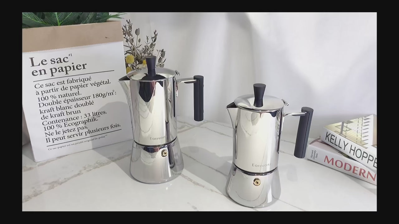 Easyworkz Stainless Steel Moka Pot – 4 Cup Stovetop Espresso Maker! video