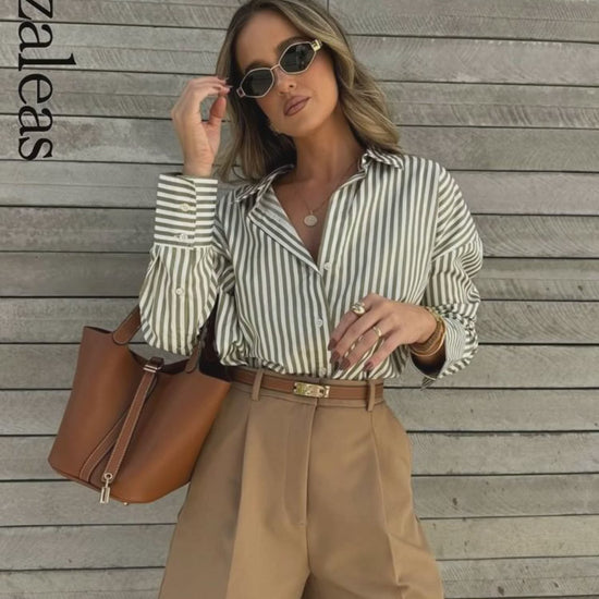 Loose Green Stripe Blouse - Casual Women's Fashion | Versatile Fit