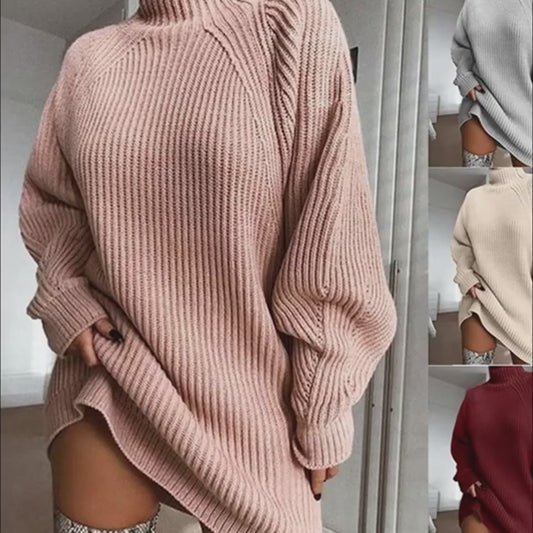 Solid Turtleneck Long Sweater Dress video