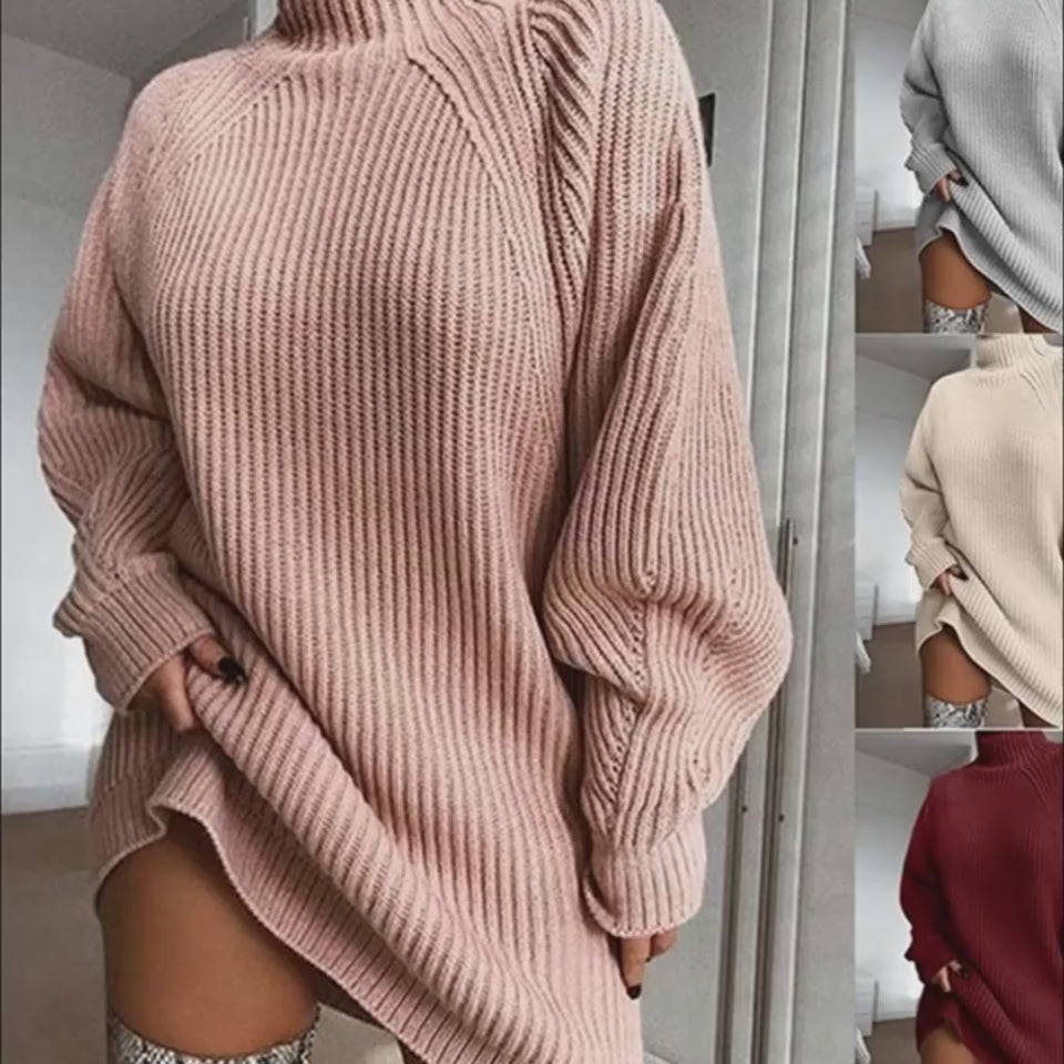 Solid Turtleneck Long Sweater Dress video