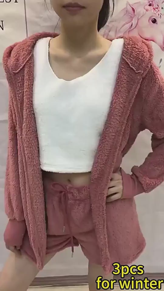 3-Piece Women’s Pajama Set – Long Sleeve Crop Top, Tank & Shorts Lounge Wear video