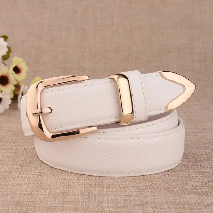 Women’s High-Quality Leather Trouser Belt – Trendy White Belt with Vintage Pin Buckle for Elegant Style - The Little Market Shop