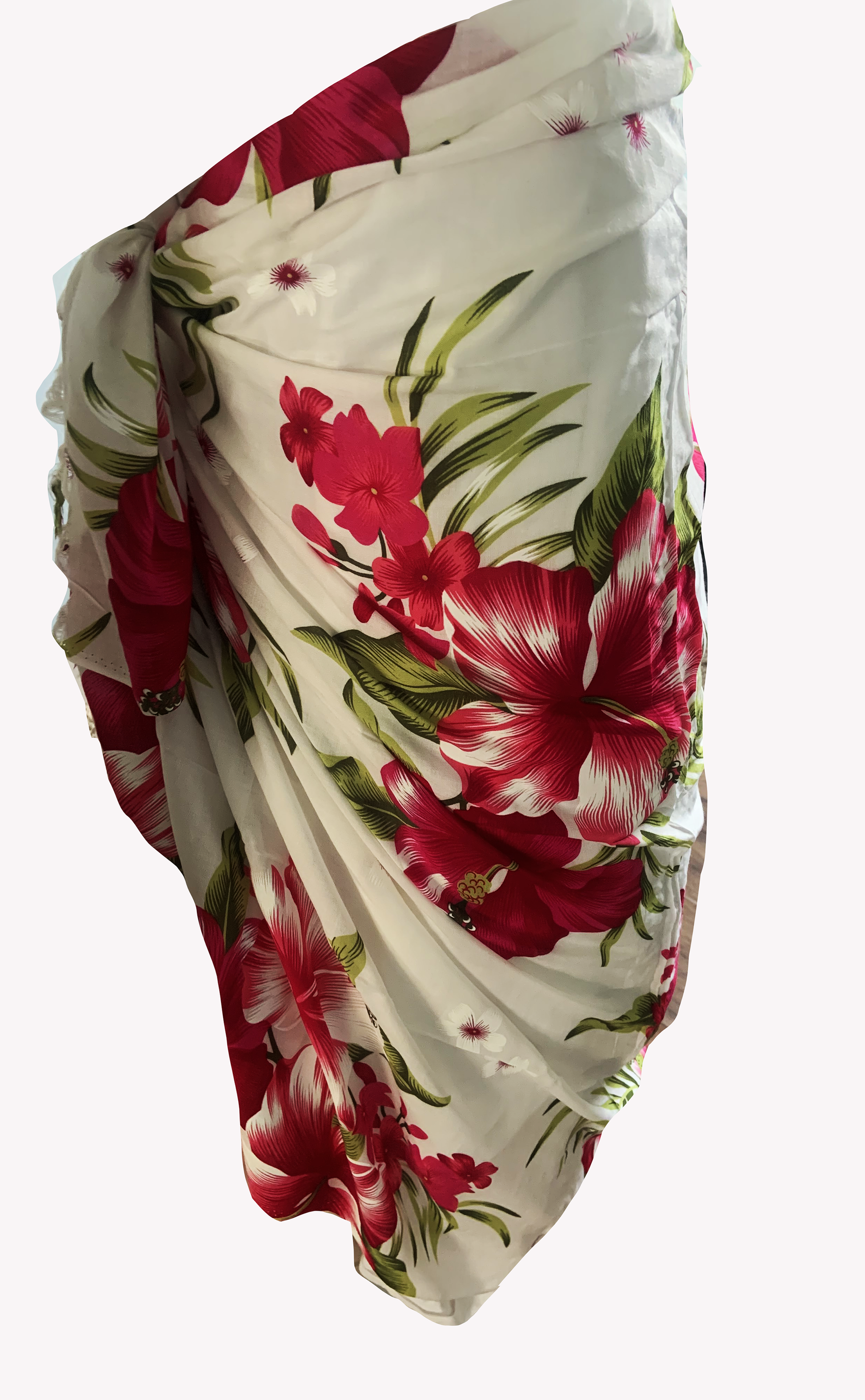 Elegant White Sarong with Red Flower Pattern - Sophisticated Beach Cover-Up - The Little Market Shop