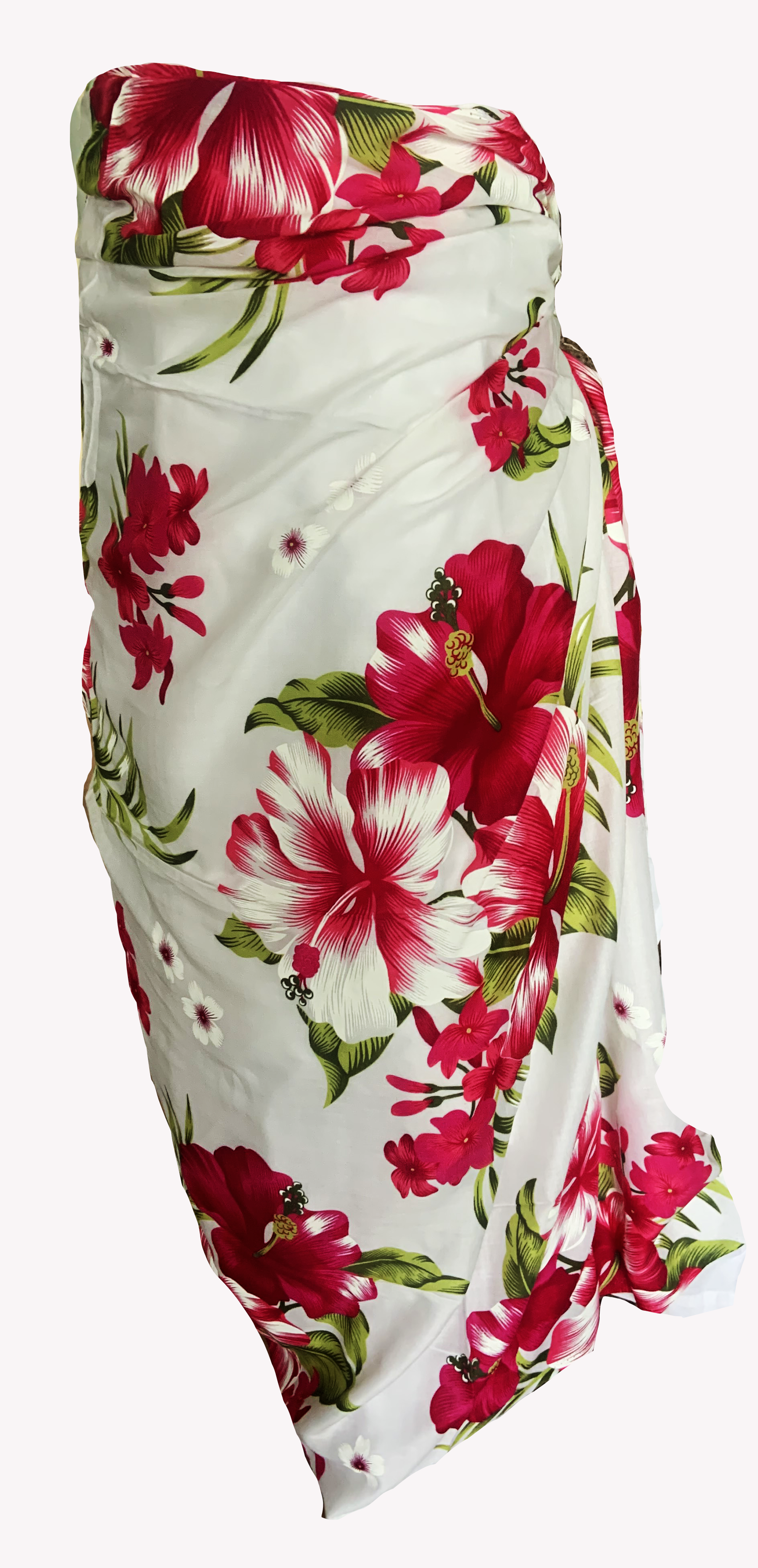 Elegant White Sarong with Red Flower Pattern - Sophisticated Beach Cover-Up - The Little Market Shop