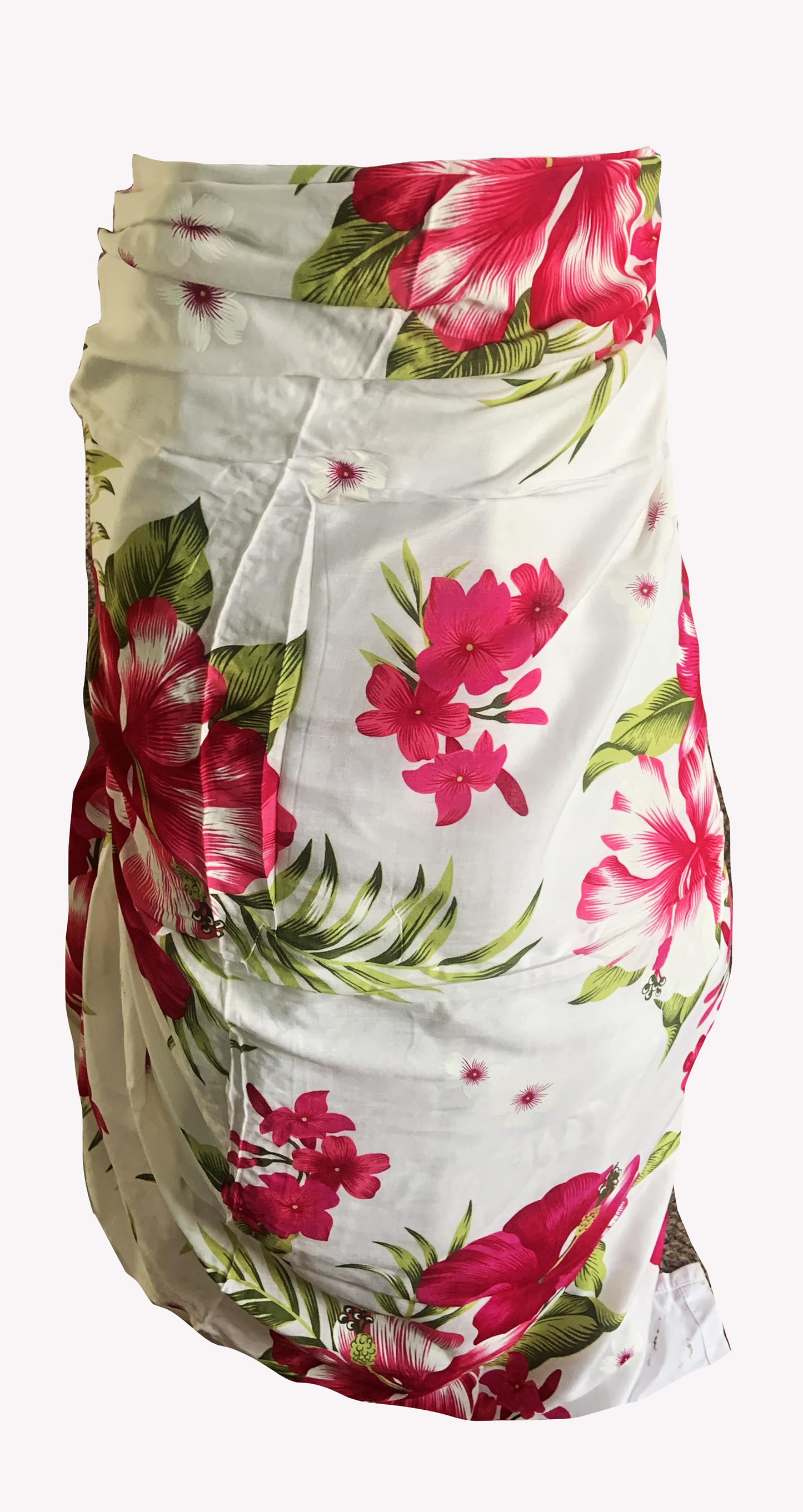 Elegant White Sarong with Red Flower Pattern - Sophisticated Beach Cover-Up - The Little Market Shop