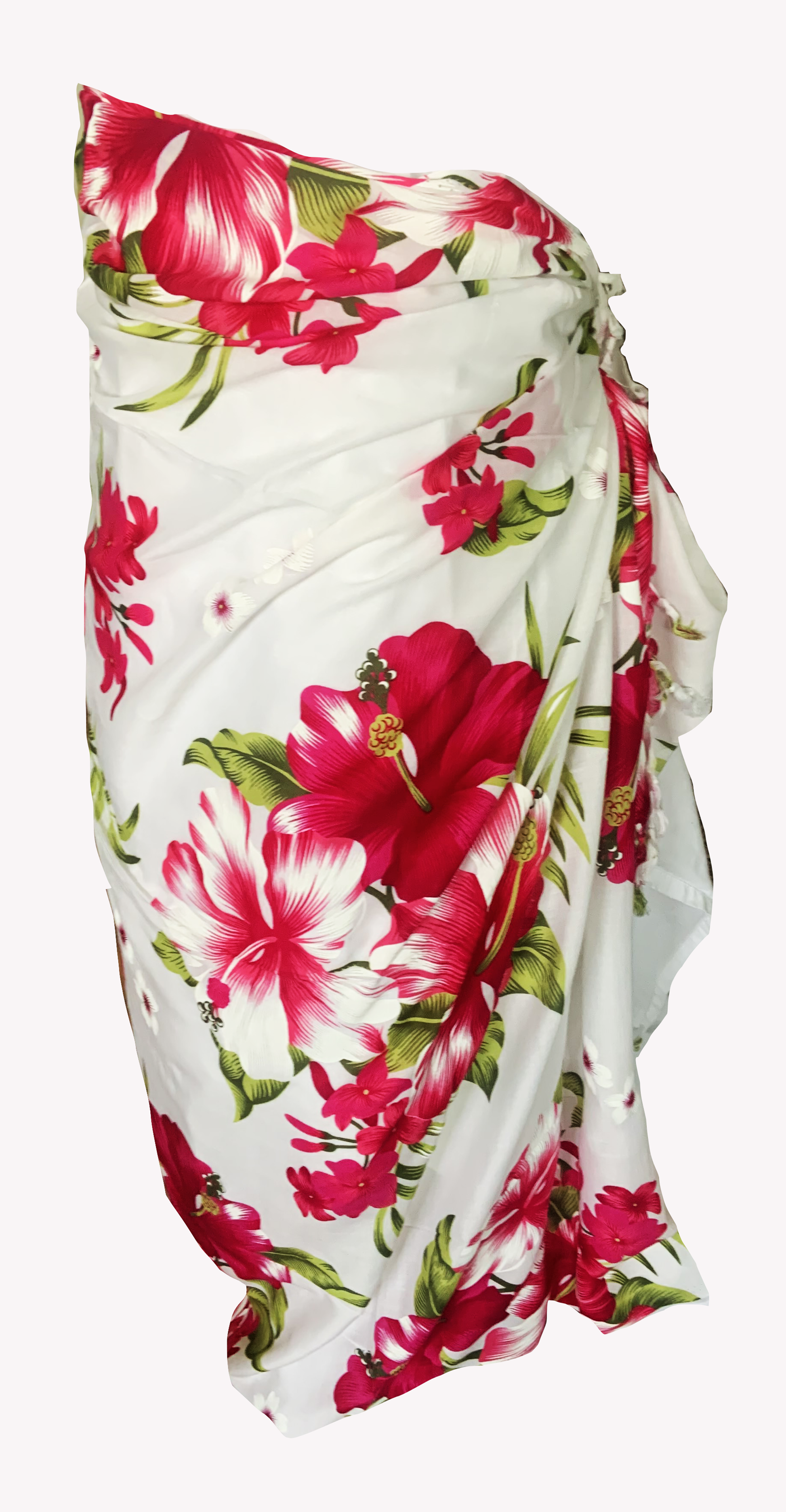 Elegant White Sarong with Red Flower Pattern - Sophisticated Beach Cover-Up - The Little Market Shop