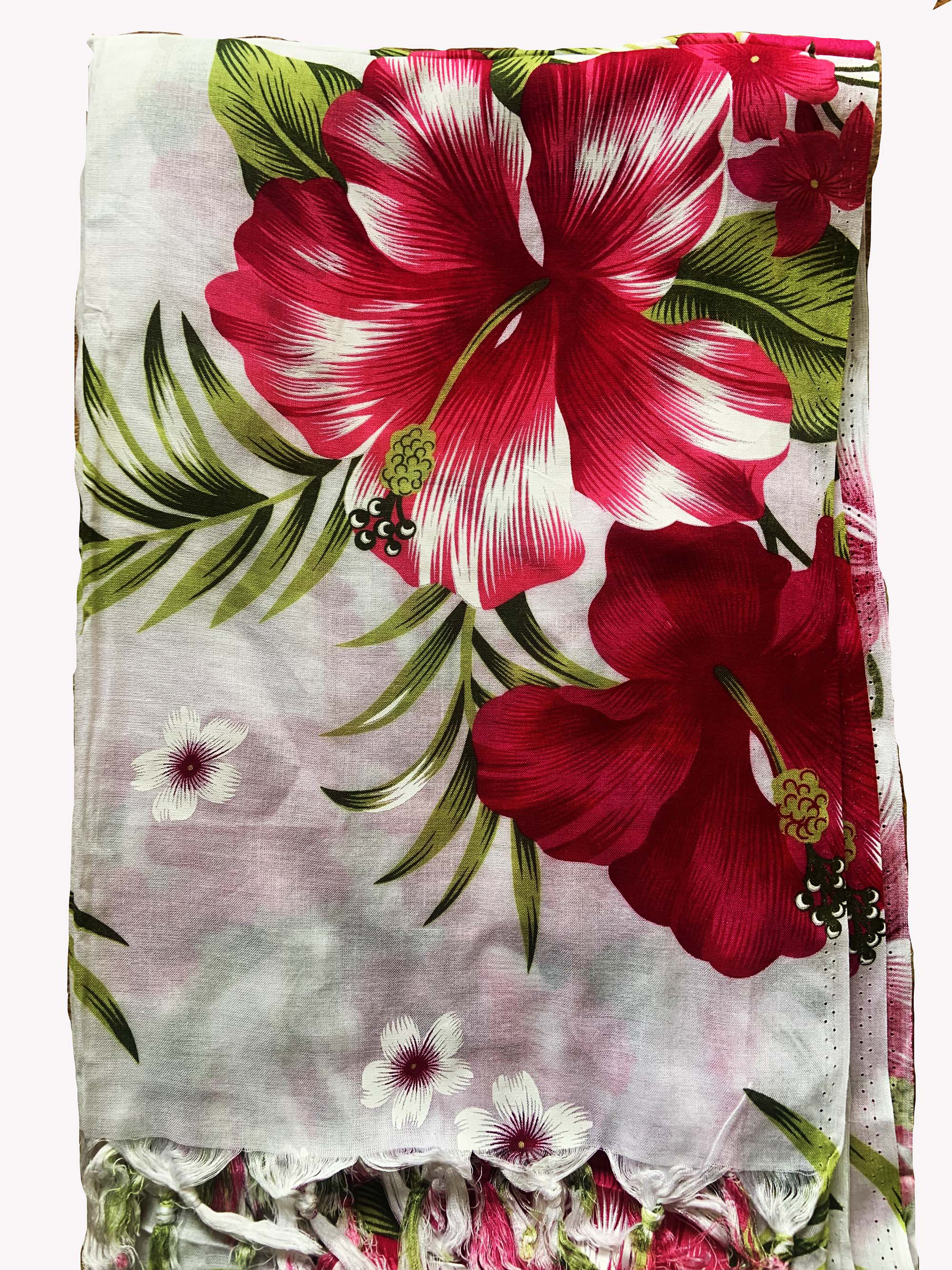 Elegant White Sarong with Red Flower Pattern - Sophisticated Beach Cover-Up - The Little Market Shop