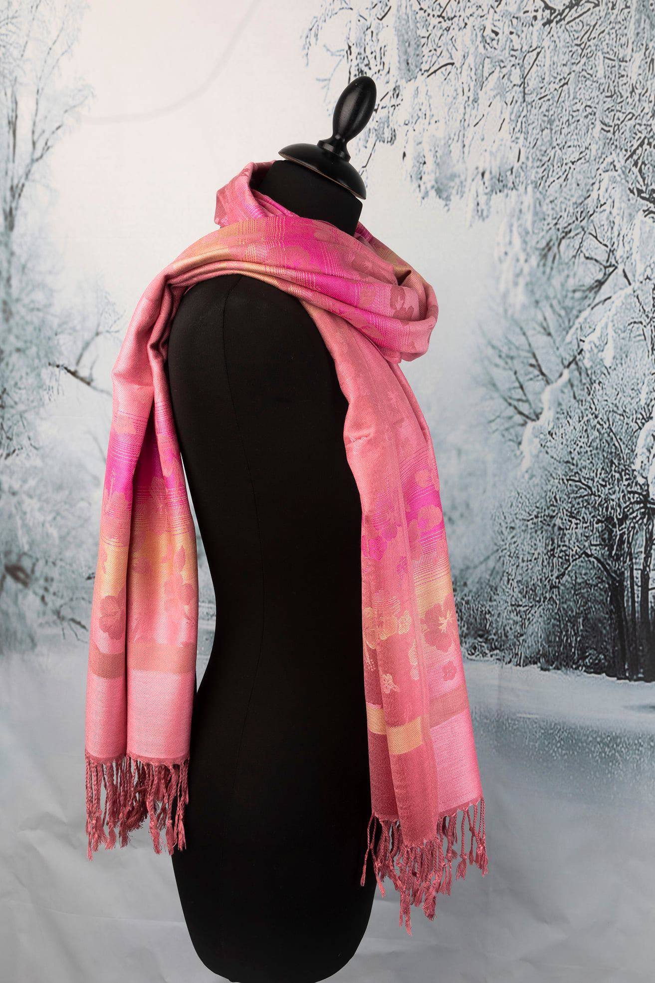 Luxury Floral Pashmina Shawl Wrap – Elegant Pink Evening Stole Gift for Women - The Little Market Shop