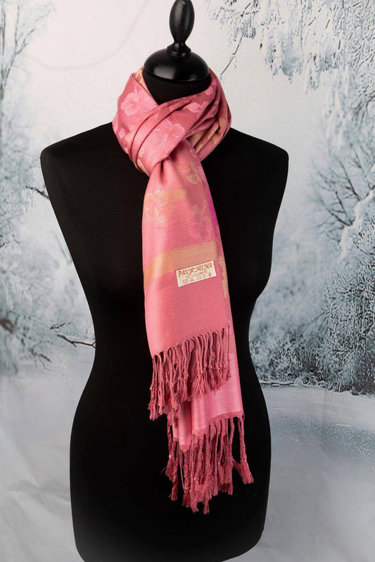 Luxury Floral Pashmina Shawl Wrap – Elegant Pink Evening Stole Gift for Women - The Little Market Shop