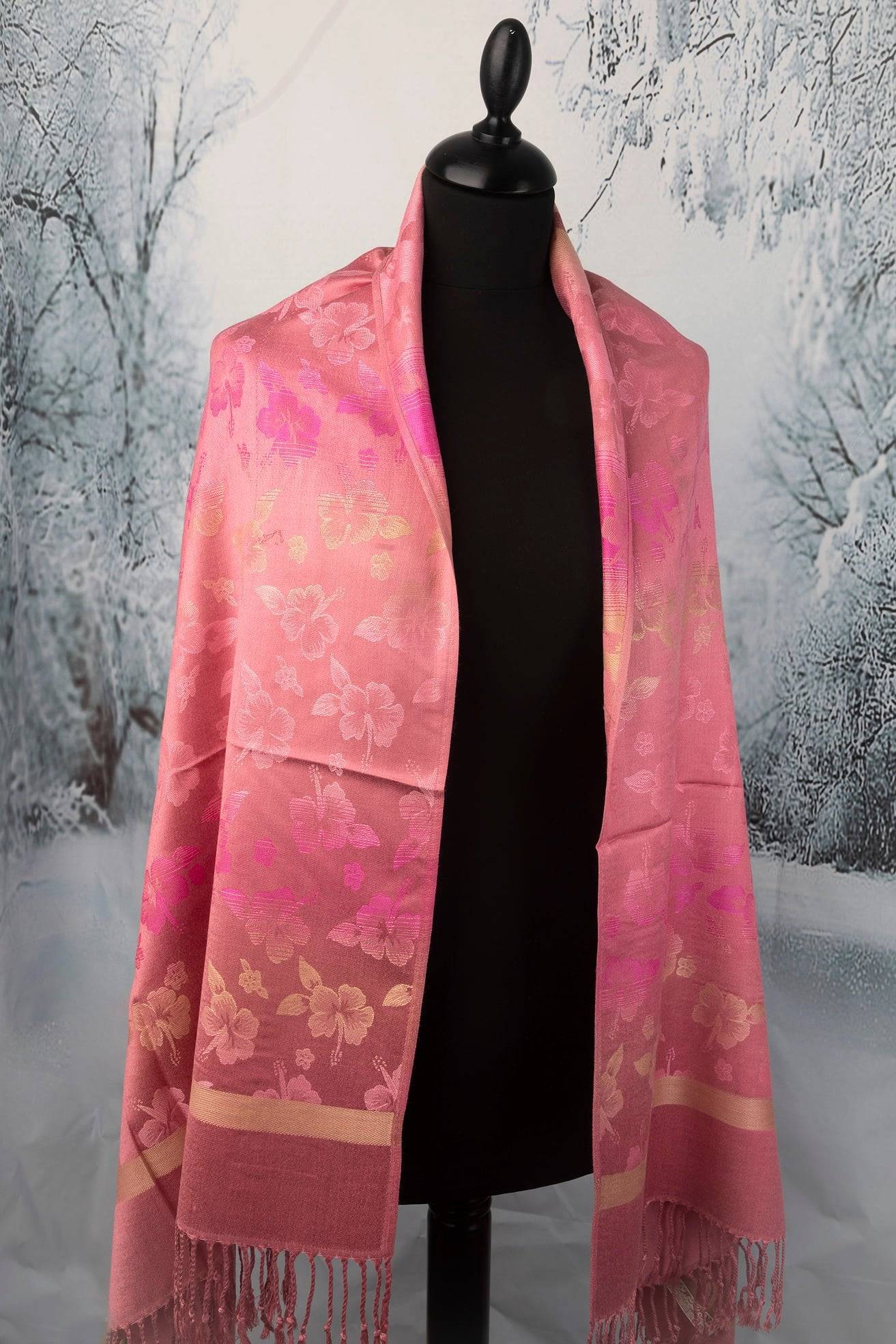 Luxury Floral Pashmina Shawl Wrap – Elegant Pink Evening Stole Gift for Women - The Little Market Shop