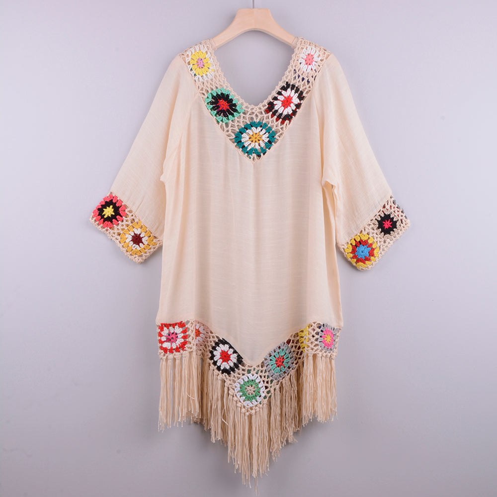 Get Beach-Ready Elegance with a White Bikini Cover Up featuring Stylish Fringe Trim FREE SHIPPING - The Little Market Shop