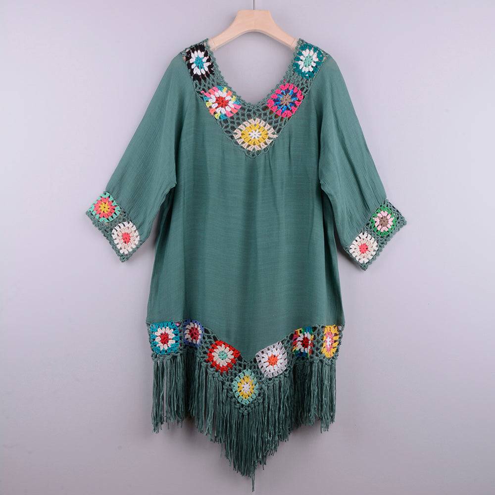 Get Beach-Ready Elegance with a White Bikini Cover Up featuring Stylish Fringe Trim FREE SHIPPING - The Little Market Shop