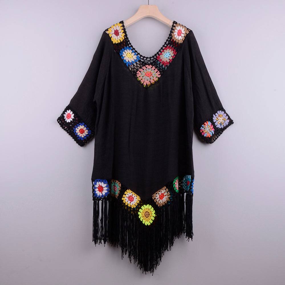 Get Beach-Ready Elegance with a White Bikini Cover Up featuring Stylish Fringe Trim FREE SHIPPING - The Little Market Shop