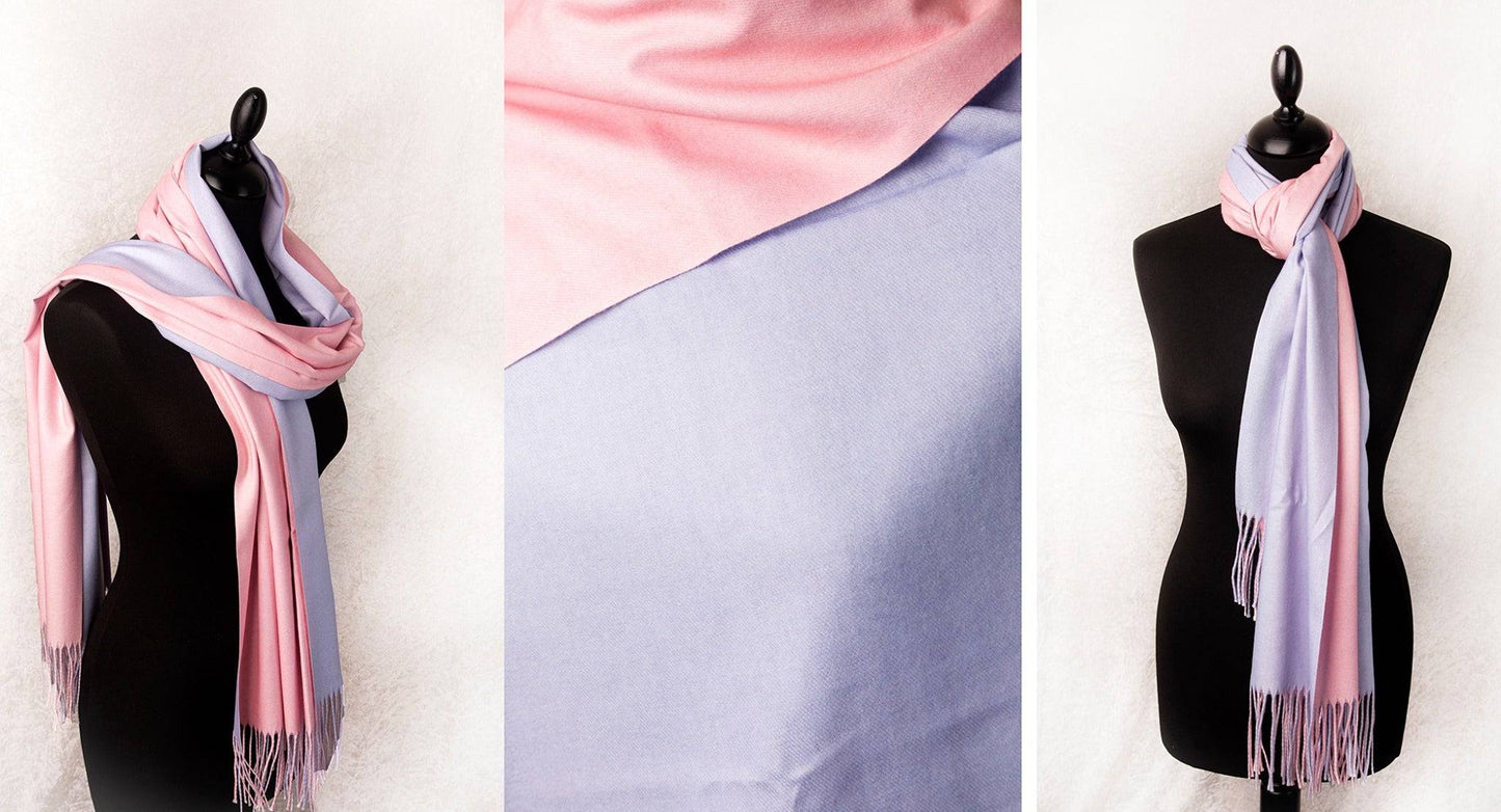 Luxury Two-Tone Cashmere Shawl – Elegant Blue & Pink Reversible Evening Wrap - The Little Market Shop